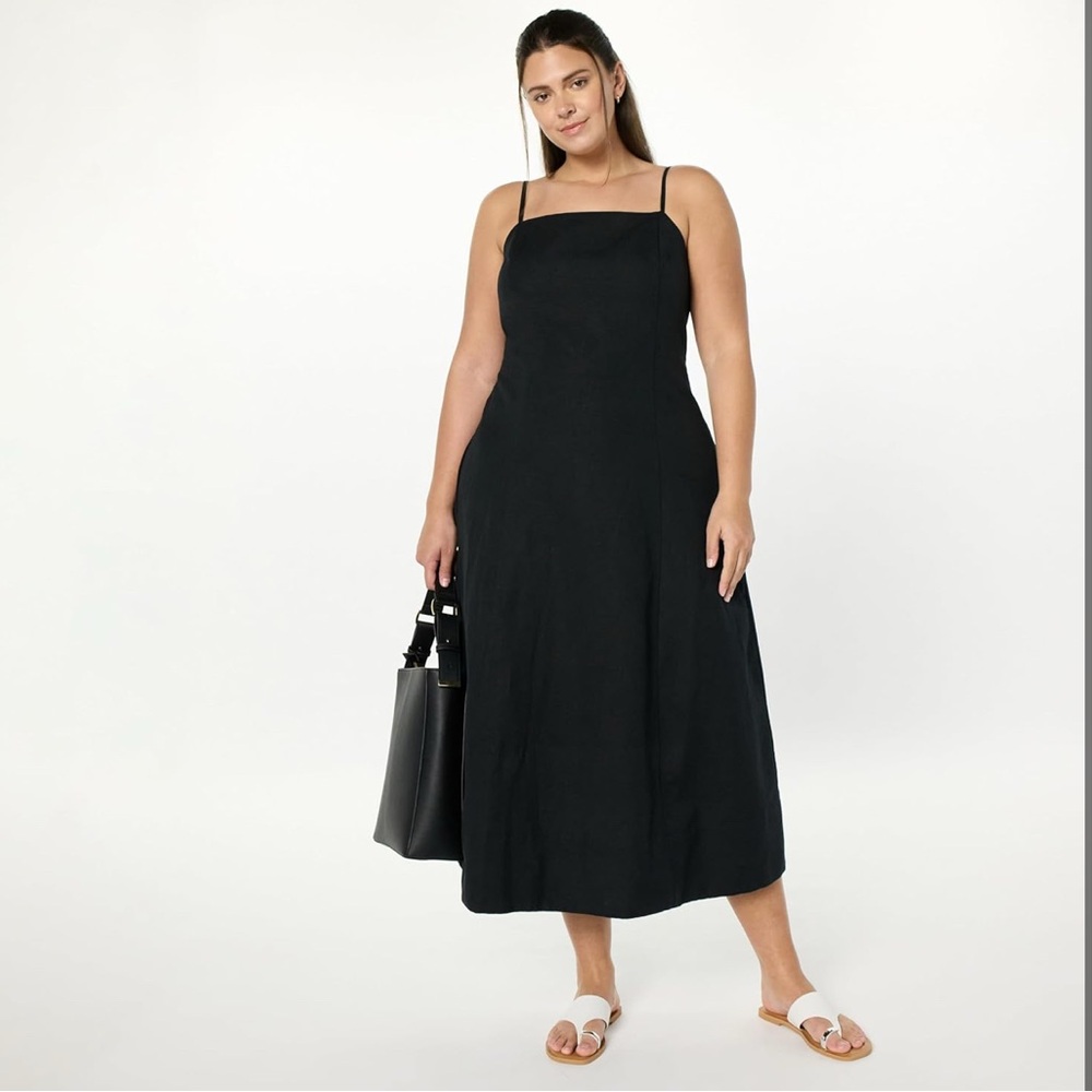 NWT The Drop Women's Daphne Square Neck Linen Maxi Dress Size XXL Black $80